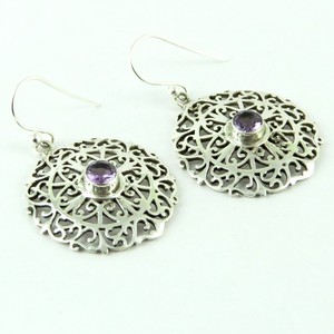 Magnifique!! Boucles d'oreilles rondes violettes en argent Sterling 925, améthyste 925, bijoux en argent 925 en ligne - Product Image 1