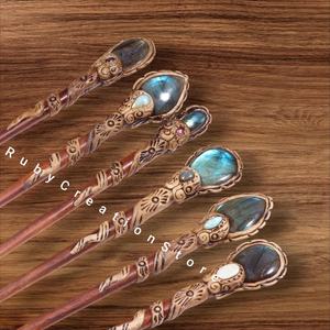 Palillos para el Cabello con Piedras Preciosas de Labradorita de Alta Calidad para Mujer, Accesorios para el Cabello de Arcilla Polimérica Hechos a Mano, Pasadores para el Cabello de Cristal Estilo Boho - Product Image 5