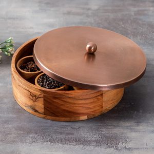 Boîte Masala en bois pour cuisine Masala Dabba pots à épices boîte de rangement avec couvercle en métal et cuillère pour épices de cuisine - Product Image 6