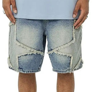 Short en jean à poignets roulés pour hommes avec coupe décontractée délavé et tissu extensible parfait pour les shorts en jean quotidiens et décontractés - Product Image 5