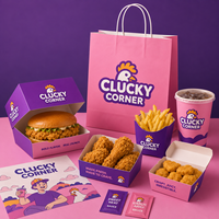 Ensemble d'emballages personnalisés pour poulet frit AT PACK avec sacs en papier, boîtes à poulet, boîtes à hamburgers, boîtes à frites et gobelets à boissons