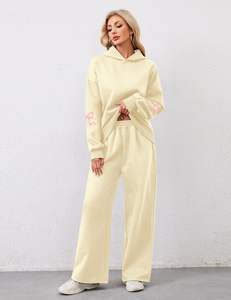 SUDADERO de algodón 100%, conjunto ligero con capucha, cierre de cordón, invierno, ecológico, lavado a la piedra, estampado de diamantes de imitación adornados - Product Image 1