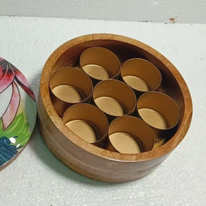 Cuencos de madera hechos a mano modernos para servir, estampado de esmalte vibrante, interior ecológico, apto para lavavajillas, aperitivos, ensaladas, comedor - Product Image 1