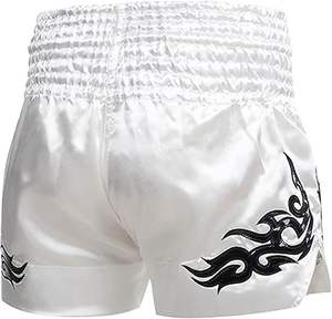 กางเกงขาสั้นผ้าซาตินโพลีเอสเตอร์สำหรับทั้งชายและหญิงสำหรับชกมวยมวยไทยกางเกงขาสั้นออกแบบโลโก้ได้ตามต้องการ - Product Image 6