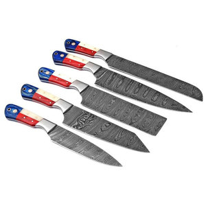 Juego de Cuchillos de Cocina de Acero de Damasco Hechos a Mano de 5 Piezas con Mango Ergonómico Antideslizante Diseñado para Cocinas Comerciales y Domésticas - Product Image 2