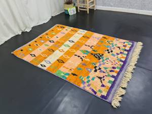 Alfombra Boujaad de lana marroquí de alta calidad, alfombra geométrica Bohemia hecha a mano naranja abstracta Vintage, lista para enviar - Product Image 4