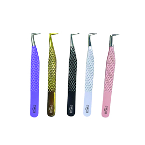 Venta al por mayor de etiquetas personalizadas, pinzas para pestañas inclinadas, aplicadores de pestañas de acero inoxidable en diferentes colores - Product Image 5