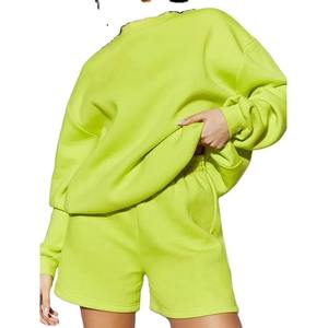 Ensemble de pyjamas 2 pièces fitness décontracté pour femmes respirant pour vêtements de salon avec hauts à col rond cordon de serrage taille short doux à manches courtes - Product Image 1