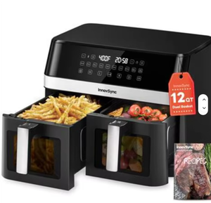 Friteuse à air double en acier inoxydable 12QT - 10-en-1, 2 paniers, écran tactile, antiadhésive, noire, contrôlée par application - Product Image 3