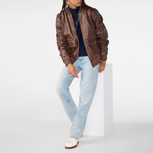 <b>Leather</b> Bomber <b>Jacket</b> With Custom Logo Embroidery Printing <b>Mens</b> Womens Fashion Outerwear Casual Wear OEM Supplier - Product Image 3