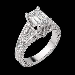 Anillo de aniversario con vástago dividido oculto de diamante de corte esmeralda para mujer - Product Image 6