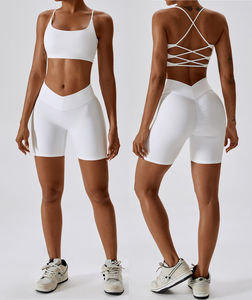 2024 personnalisé marque privée femmes Gym Fitness deux pièces ensemble de vêtements de sport respirant motif solide avec fermeture à la taille élastique - Product Image 1