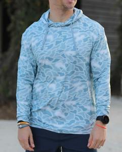 เสื้อตกปลาแขนยาวมีฮู้ดสำหรับผู้ชาย ป้องกันรังสียูวี ลายพิมพ์คลื่นทะเล ผ้าโพลีเอสเตอร์ 100% UPF 50 เสื้อพูลโอเวอร์ - Product Image 5