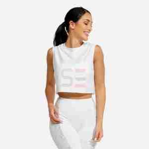 Custom Premium Quality Casual Sleeveless Ribbed Neck Oversized Fit Raw Hem <b>Crop</b> Tank <b>Top</b> Solid Cotton Elastane Tank <b>Top</b> Women - Product Image 2
