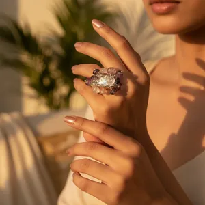 Bague de cocktail tendance en or rose plaqué avec diamant taille ovale pour femme - Bijou de déclaration élégant - Product Image 2