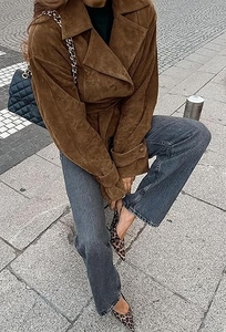 แจ็กเก็ตหนังนิ่มเนื้อแกะหรูหราสำหรับผู้หญิงเสื้อแจ็กเก็ตออกแบบกระดุมทรงสลิมฟิตเสื้อนอกลำลองแฟชั่นเสื้อโค้ทผ้าไหมให้ความอบอุ่นในฤดูหนาว - Product Image 4