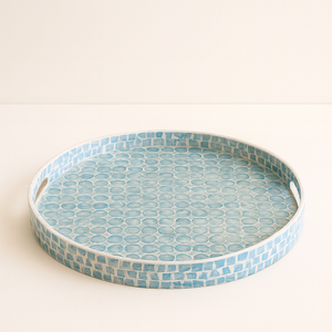 Gran oferta, bandeja de servicio de ratán azul, bandejas naturales hechas a mano con incrustaciones de nácar para desayuno de té y decoración del hogar - Product Image 1