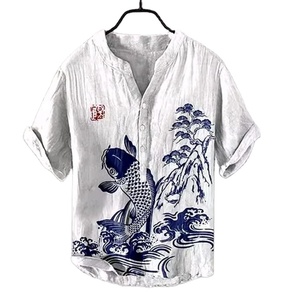Summer Hot Selling <b>Men's</b> Digital Print Triple Button V-Neck Casual Shirt Lightweight Polyester Short Sleeve <b>Animal</b> Print Loose T - Product Image 3
