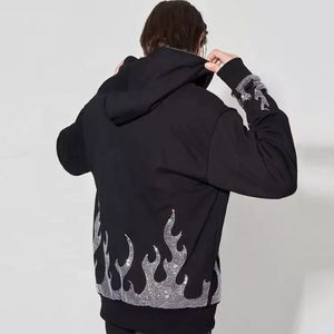 Vente en gros directe Sweats à capuche en strass de couleur unie pour hommes Sweat à capuche zippé en strass épais avec logo imprimé de haute qualité - Product Image 4