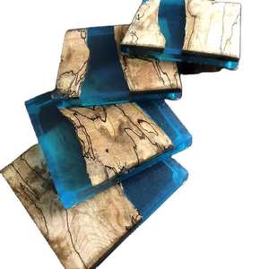 ชุดจานรองแก้วทำจากไม้อีพ็อกซี่ทรงกลมทำจากเรซินอีพ็อกซี่พร้อมเอฟเฟกต์มหาสมุทร - Product Image 1