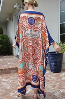 Personnalisé de haute qualité femmes rétro mode Maxi robe une épaule A-ligne conception Sexy manches courtes imprimé soie grande taille gland