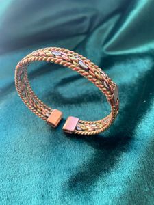 Ovale unisexe artisanat deux tons solide cuivre magnétique arthrite douleur thérapie énergie manchette Bracelet guérison Nature amical agate - Product Image 2