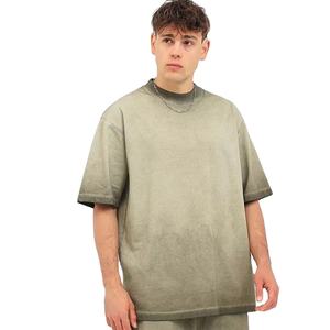 Camisetas unisex personalizadas de nueva moda, corte holgado, hombros caídos, efecto desgastado, estilo cropped, con efecto descolorido por el sol, para hombre. - Product Image 1