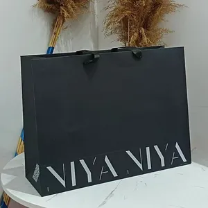 Mais barato Luxo Personalizado Imprimiu Seu Próprio Logotipo Preto Kraft Gift Saco De Papel De Compras Com Alças Embalagem De Pequenas Empresas