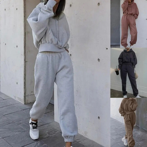 Conjunto de chándal de Jersey de algodón 100% para mujer, conjunto de 2 piezas con Top estampado y pantalones, trajes deportivos de Color sólido para invierno - Product Image 5