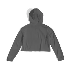 Top corto con capucha de manga larga de poliéster ecológico para mujer con estampado de logotipo personalizado en la parte delantera - Product Image 2