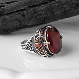 Vente en gros d'anneaux pour hommes Azuris VALKH1105 en argent sterling 925 de style ottoman, pierre naturelle agate, fabrication artisanale en Turquie - Product Image 2