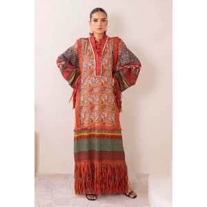 Conjunto de traje de dos piezas sin coser de tela de algodón para mujer, color marrón, marca Gul Ahmed - Product Image 4