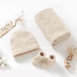 Manta de punto de ganchillo <span class=keywords><strong>para</strong></span> bebé 100% algodón, sombrero, manopla, zapatilla, conjunto de regalo personalizado - Product Image 2