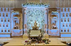 Modern Traditional Indian Wedding Stage Cum Mandap Square Wooden Candlestick Chairs <b>Backdrop</b> <b>Stand</b> Big Size Carton Shobha Jain - Product Image 6