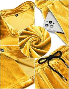 Trajes de chándal personalizados para hombre, conjunto corto de terciopelo, pantalones cortos transpirables para hombre, conjunto de botones ajustados de Color amarillo, traje corto de dos piezas - Product Image 4