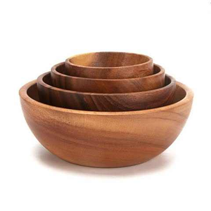 Bol de service rond en bois d'acacia poli, fait à la main, écologique, léger, pour salade, fruits, cuisine, collation, céréales, soupe, nourriture - Product Image 4