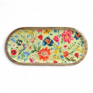 Ensemble de plateaux en bois vintage floral, plateau de service ovale élégant avec bois naturel - Product Image 3