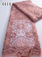 Prix d'usine 4414 Tissu de dentelle perlée verte brodée à la française, sexy, pour mariage, fête, robe de soirée de mariée de Dubaï