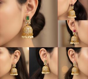 ต่างหูชุบทองคุณภาพดีเยี่ยม ดีไซน์แบบดั้งเดิม ประดับด้วยเพชร CZ สำหรับงานแต่งงานและงานปาร์ตี้ คอลเลคชั่นสำหรับผู้หญิงและเด็กผู้หญิง - Product Image 1