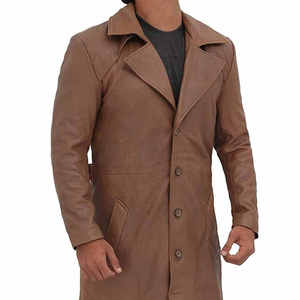 Wholesale Factory Price Private Label Men Long <b>Leather</b> <b>Trench</b> <b>Coat</b> Latest Fashion Regular Fit Breathable <b>Leather</b> <b>Trench</b> <b>Coats</b> - Product Image 6