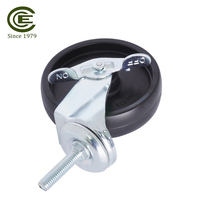 Roue pivotante de 4 pouces en polypropylène et acier avec tige filetée 3/8" x 38 mm et frein pour chariot