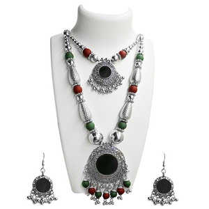 Jeweljunk Navratri Special Maroon and Green Beads Necklace Set 1110907 Joyería de moda para mujer - Product Image 1