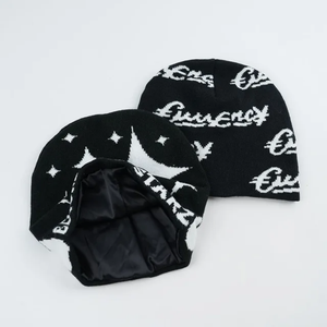 Gorro de punto Jacquard personalizado de acrílico 100% con forro de satén, gorro de Hip Hop de invierno, gorro frío de punto cálido para exteriores - Product Image 3
