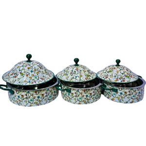 Plat élégant en métal et acier inoxydable avec design floral jaune peint à la main, parfait pour servir et stocker une marmite - Product Image 3