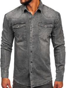 Denim <b>Shirt</b> <b>Men</b> Denim <b>Jeans</b> <b>Shirts</b> Autumn Spring Long Sleeve Slim Fit Cotton <b>Shirts</b> Casual Neck Knitted Custom Printed Designs - Product Image 6