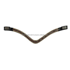 Cheval équestre course selle marchandises cristaux décoratif à la main en cuir véritable cheval front bande pour bride - Product Image 2