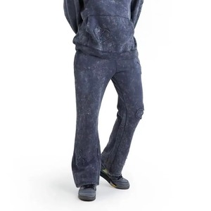 Ensemble survêtement en molleton délavé personnalisé 2026 avec logo, 100% coton, survêtement pour homme, streetwear, pantalon de survêtement évasé et sweat à capuche, survêtement pour homme - Product Image 4