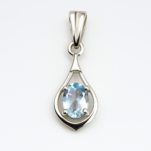 Collier pendentif ovale en topaze bleue en argent sterling fait à la main, plaqué rhodium, minimaliste, charme en pierre précieuse bleu ciel pour femmes - Product Image 3