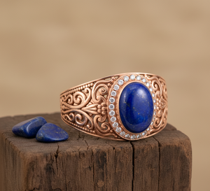 Rudra Gems hecho a mano 14K chapado en oro pulsera ajustable para hombre lapislázuli Natural corte ovalado cuentas de plata tibetana bohemio - Product Image 4