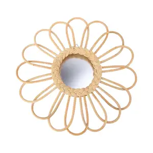 Tessuto a mano In Rattan fiore specchio cornice Boho decorazione da parete da appendere per la decorazione della casa per la camera da letto e soggiorno Made In Vietnam